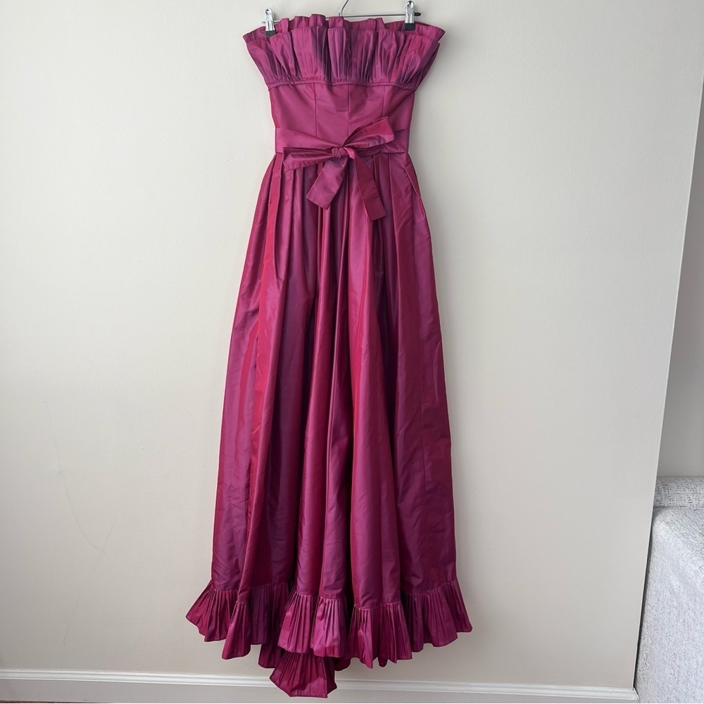 Vintage Victor Costa Designer Pleated Bust Ball Gown Magenta Pink